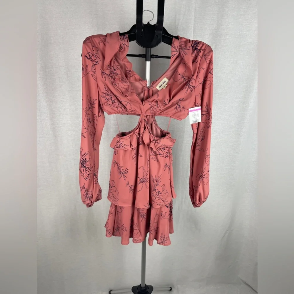 OPEN EDIT pink floral Cutout Long Sleeve Minidress size XS NWT - Picture 5 of 9